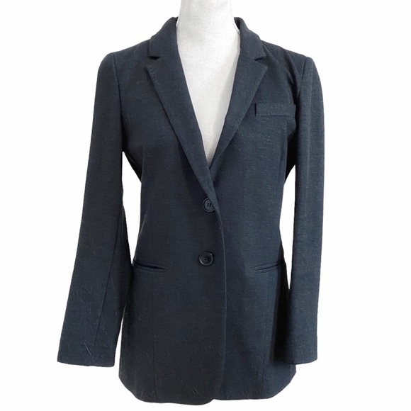 JUDITH & CHARLES DARK GREY CHAMBRAY NOTCHED LAPEL BUTTON FRONT BLAZER JACKET - 8 - Picture 1 of 10